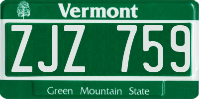 VT license plate ZJZ759