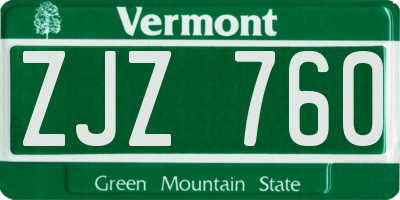 VT license plate ZJZ760