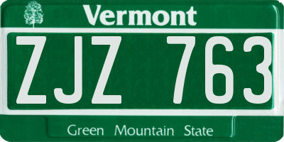 VT license plate ZJZ763
