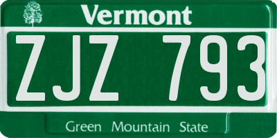 VT license plate ZJZ793
