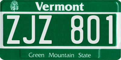 VT license plate ZJZ801