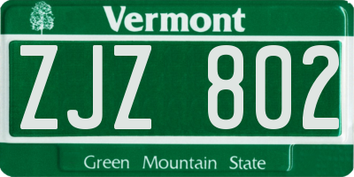VT license plate ZJZ802
