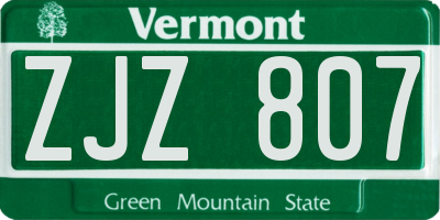 VT license plate ZJZ807