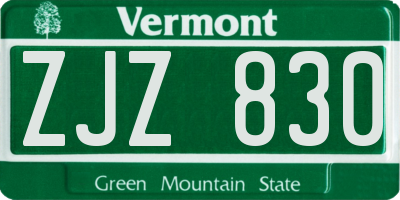 VT license plate ZJZ830