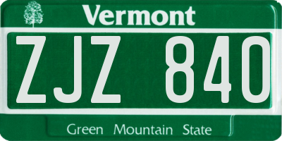 VT license plate ZJZ840