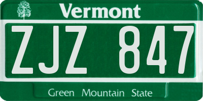 VT license plate ZJZ847