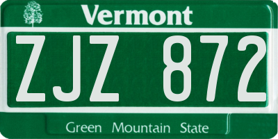 VT license plate ZJZ872