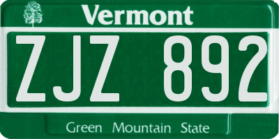 VT license plate ZJZ892