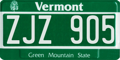 VT license plate ZJZ905