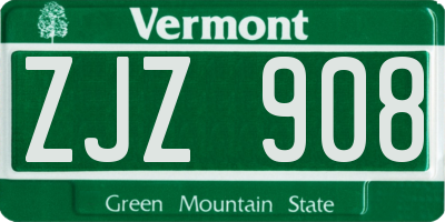 VT license plate ZJZ908