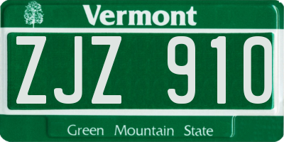 VT license plate ZJZ910