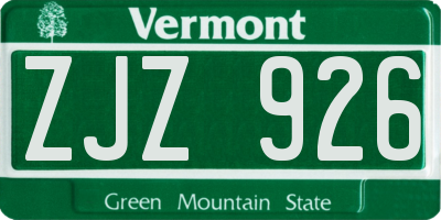 VT license plate ZJZ926