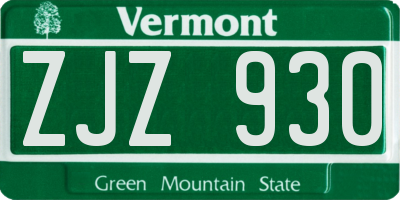 VT license plate ZJZ930