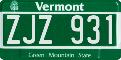 VT license plate ZJZ931
