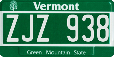 VT license plate ZJZ938