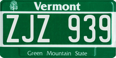 VT license plate ZJZ939