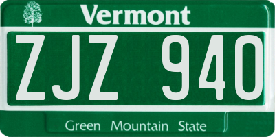 VT license plate ZJZ940