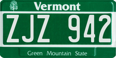 VT license plate ZJZ942