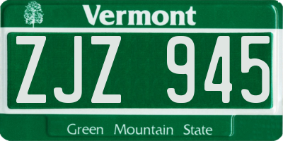 VT license plate ZJZ945