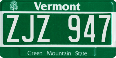 VT license plate ZJZ947