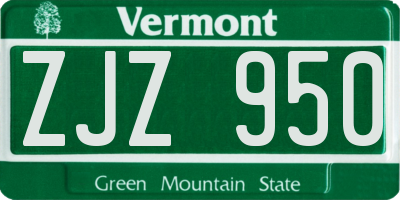 VT license plate ZJZ950
