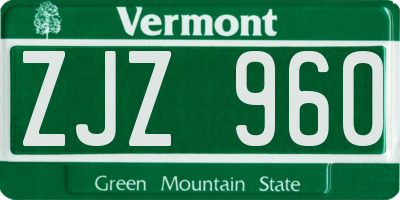 VT license plate ZJZ960
