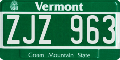VT license plate ZJZ963