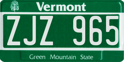 VT license plate ZJZ965