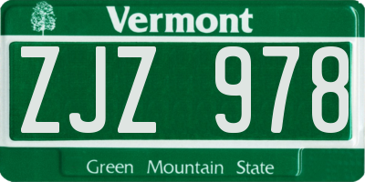 VT license plate ZJZ978