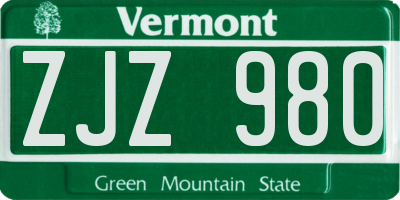 VT license plate ZJZ980