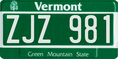 VT license plate ZJZ981