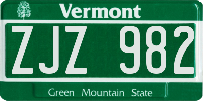VT license plate ZJZ982
