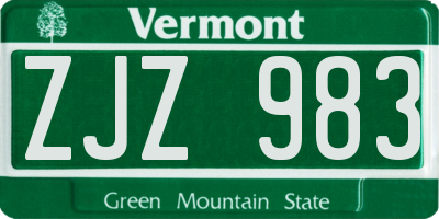 VT license plate ZJZ983