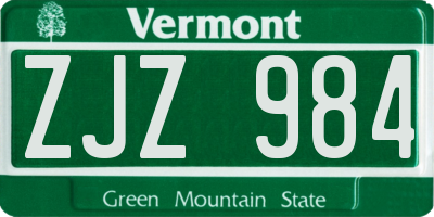 VT license plate ZJZ984