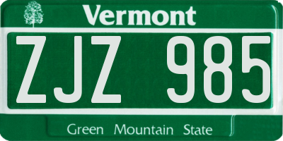 VT license plate ZJZ985