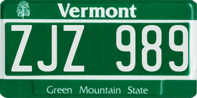 VT license plate ZJZ989