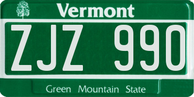 VT license plate ZJZ990
