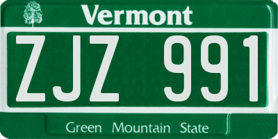 VT license plate ZJZ991