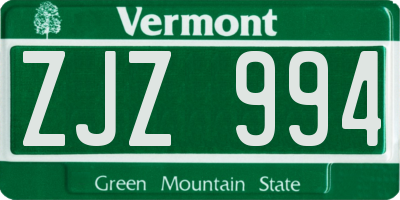 VT license plate ZJZ994