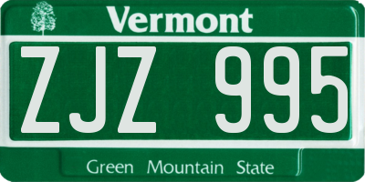 VT license plate ZJZ995