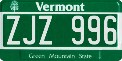 VT license plate ZJZ996