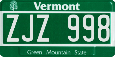 VT license plate ZJZ998