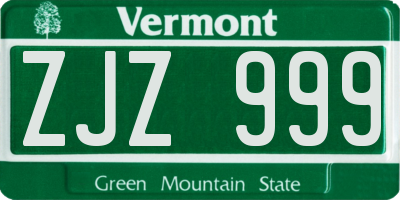 VT license plate ZJZ999