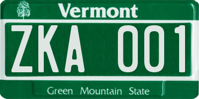 VT license plate ZKA001