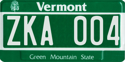 VT license plate ZKA004