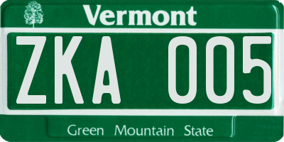 VT license plate ZKA005