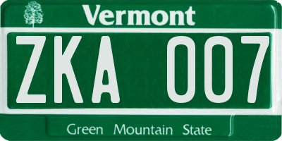 VT license plate ZKA007