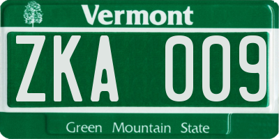 VT license plate ZKA009