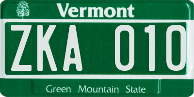 VT license plate ZKA010