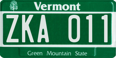 VT license plate ZKA011